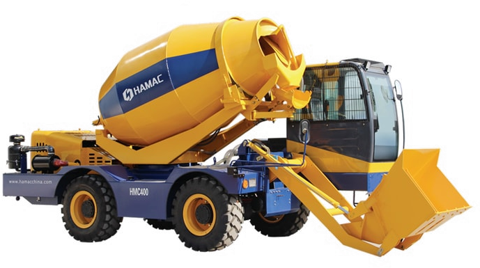 Autohormigonera HAMAC HMC400 con tambor mezclador y pala cargadora
